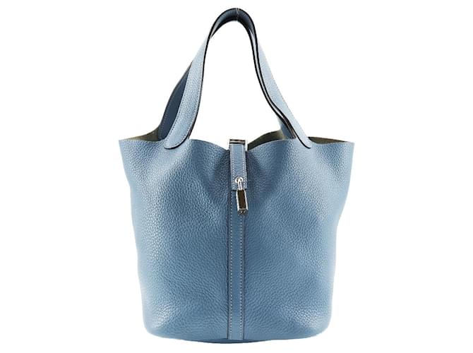 Hermès Sac à épaule en cuir Hermes Clemence Picotin Lock MM 060991CK en très bon état Bleu  ref.1479048