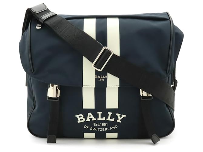 Bally Fabro Schultertasche Schwarz Weiß Marineblau Leder Nylon  ref.1479474