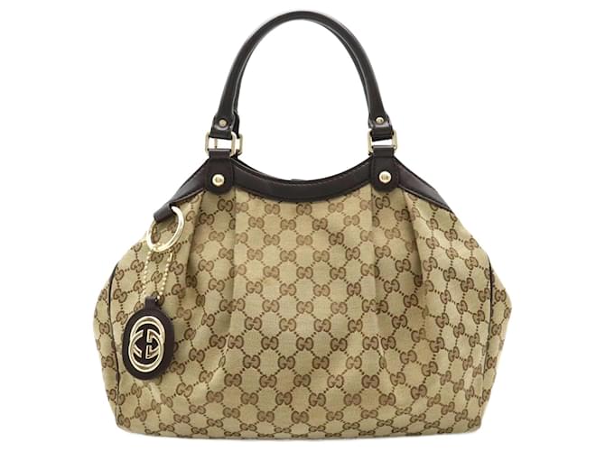 Sac fourre-tout Gucci Sukey GG en toile Cuir Beige Kaki Marron foncé  ref.1479498