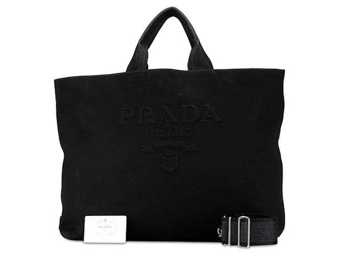 Prada Drill Triangle Plate Tote Bag Schwarz Leinwand  ref.1479507