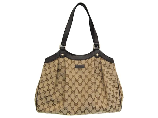 Sac à main en toile GG Gucci Cuir Beige Marron foncé  ref.1479635