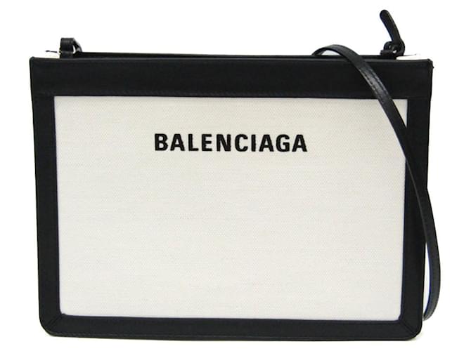 Everyday Balenciaga Navy Pochette Shoulder Bag Black Eggshell Leather Cloth  ref.1479640