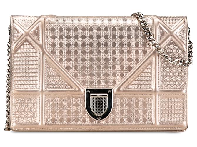 Dior Pink Metallic Patent Microcannage Diorama Wallet on Chain Golden Leather Patent leather  ref.1479700