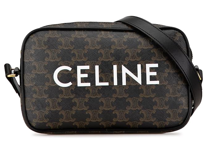 Céline Borsa messenger Triomphe media nera Celine Nero Vitello simile a un vitello Panno  ref.1479754