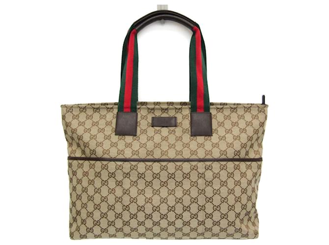 Borsa Gucci GG Canvas Sherry Line per madri Beige Marrone scuro Pelle Tela  ref.1479802