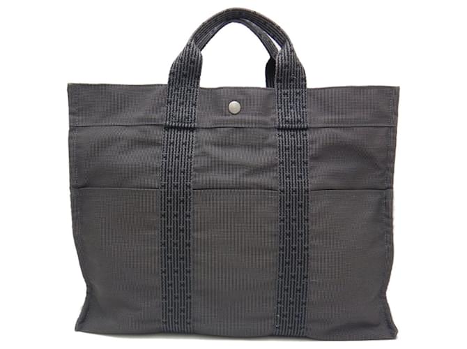 Hermès Hermes Tote MM Bag Air Line Nylon Canvas in Gray Brown Cloth  ref.1479808