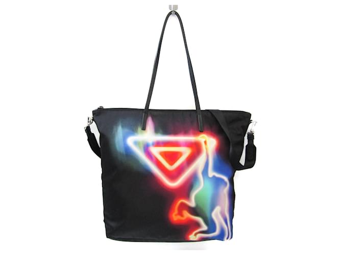 Tote Sac fourre-tout avec logo MONKEY de Prada Cuir Tissu Noir Multicolore  ref.1479878