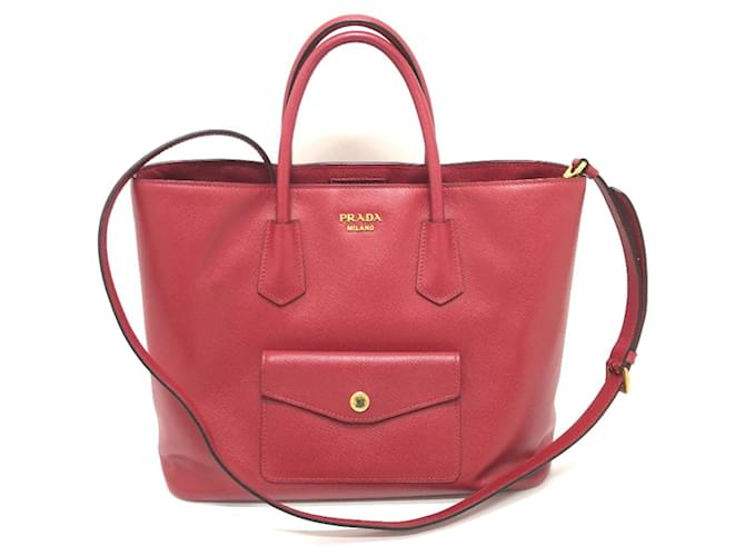 Prada Saffiano Vermelho Couro  ref.1480397