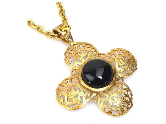 Chanel Coco Mark Metal Necklace Black Golden  ref.1480959