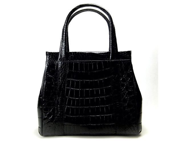 Autre Marque Bolsa de mão de couro de crocodilo Preto
