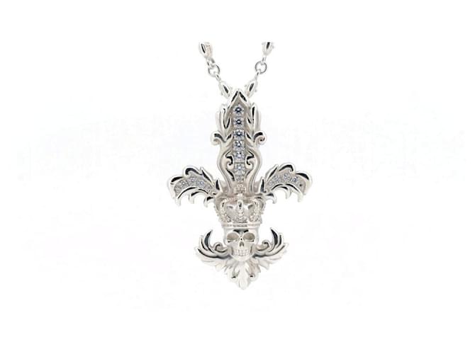 Autre Marque Justin Davis Cross Skull Cubic Zirconia Necklace SV925 Silvery Metal  ref.1482497