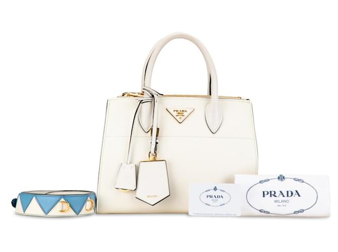 Bolsa de mão Prada Paradigm Triangle Plate Saffiano Branco Couro  ref.1482502