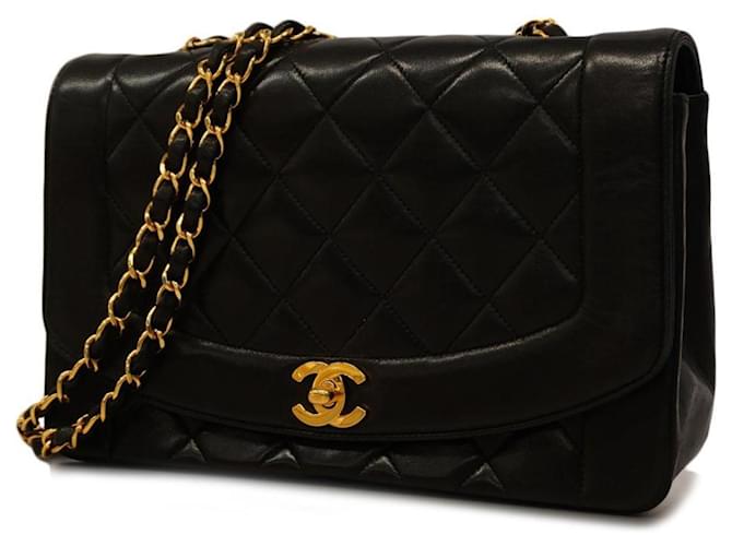 Chanel Matelasse Diana Chain Shoulder Bag Black Leather  ref.1482518