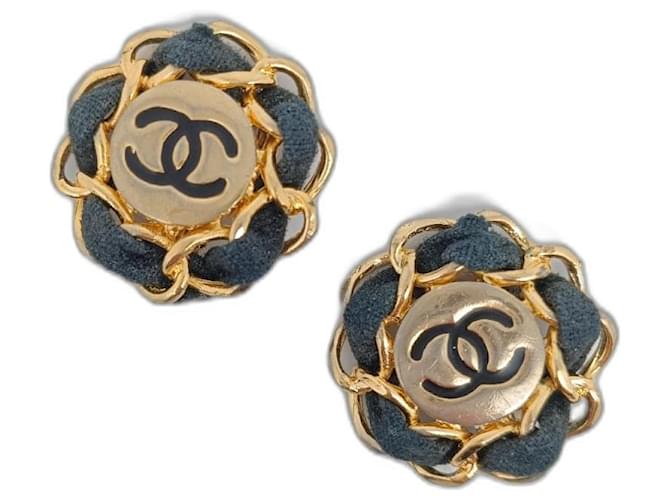 Chanel Boucles d'oreilles Plaqué or Noir Doré  ref.1482542