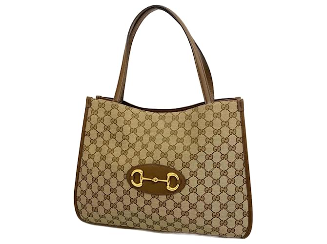 Bolso tote Gucci de lona GG marrón con bit de caballo Castaño Lienzo  ref.1482558