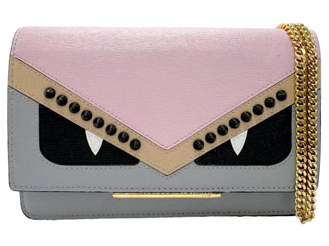 Fendi Chain Wallet Bag Bugs Monster Brown Pink Leather  ref.1482685