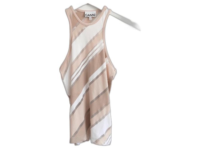 Ganni Camel- und Weiß Gestreiftes Tanktop Kamel