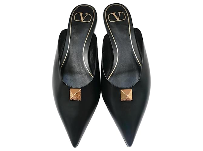 Mules Roman Stud Valentino Garavani em couro preto  ref.1482720