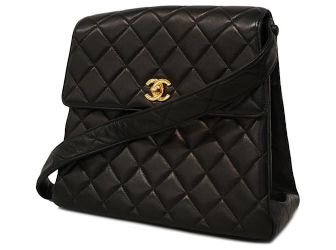 Sac à épaule en agneau noir Chanel Cuir  ref.1482752