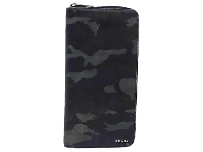 Saffiano PRADA Camouflage Long Wallet Safiano leather Black Auth bs15649  ref.1482904