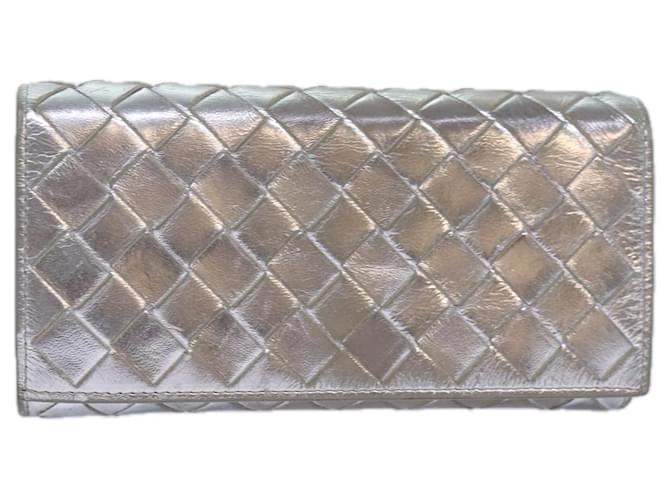 Autre Marque BOTTEGA VENETA INTRECCIATO Long Wallet Leather Silver tone Auth 80984  ref.1482937