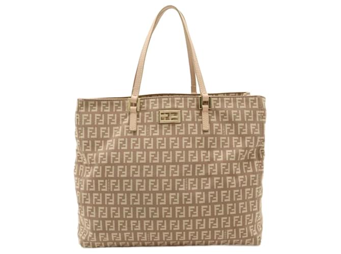 Fendi Zucchino Tote Bag Beige Leather Cloth  ref.1483044