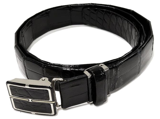 Autre Marque Cinturón de cuero de cocodrilo brillante con hebilla SS Negro
