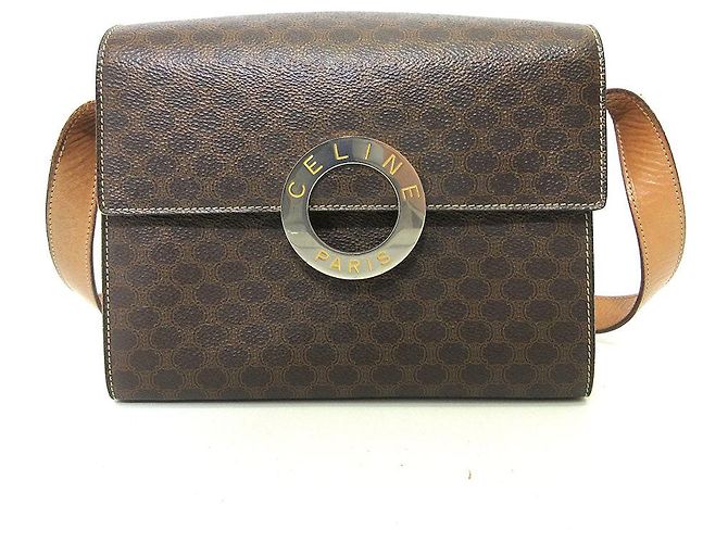 Céline Bolsa de ombro Celine Brown em couro PVC Marrom