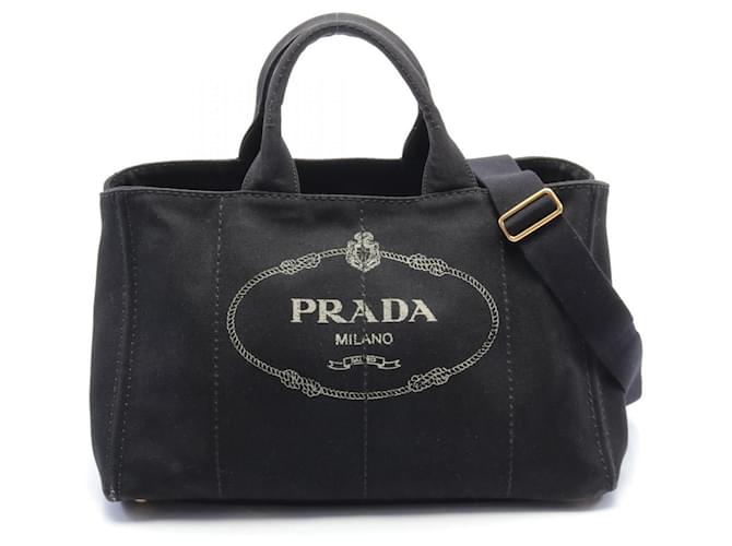 Tote Sac à main Prada Canapa Mini en toile en très bon état Noir  ref.1484753