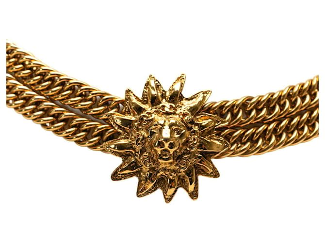 Collier à double rang avec motif de lion Chanel Plaqué or Doré  ref.1484952