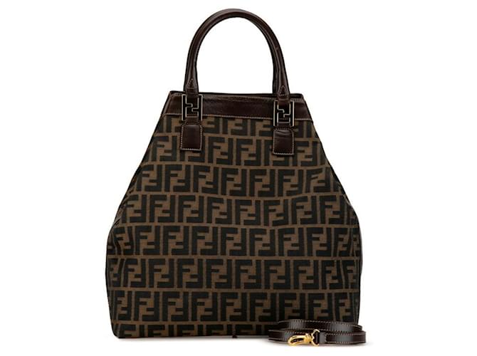 Borsa a spalla Fendi Zucca Marrone Pelle Tela  ref.1484953