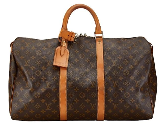 Louis Vuitton Monogram Keepall 50 Boston Tasche Braun Schwarz  