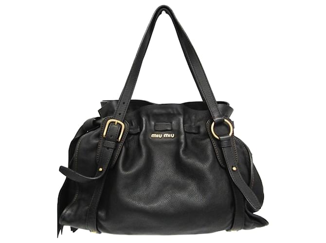 Miu Miu Side Ribbon RR1312 Women's Leather Tote Bag Black ref