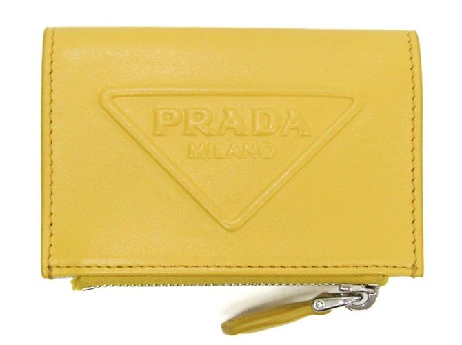 Prada Grace Triangle Compact Wallet Yellow