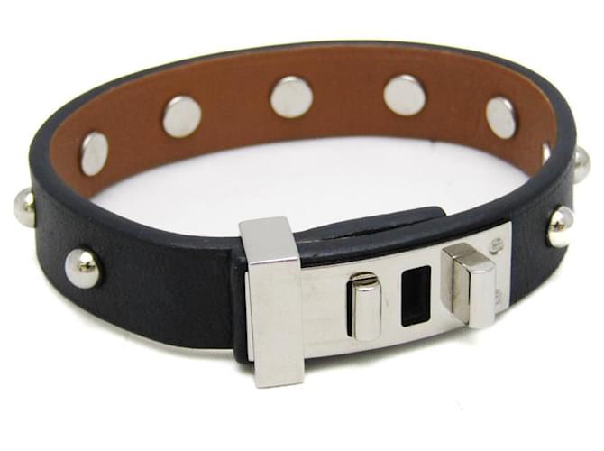 Hermès Hermes Mini Dog Square Crew Bangle Brown Black Silvery Leather Metal  ref.1485110