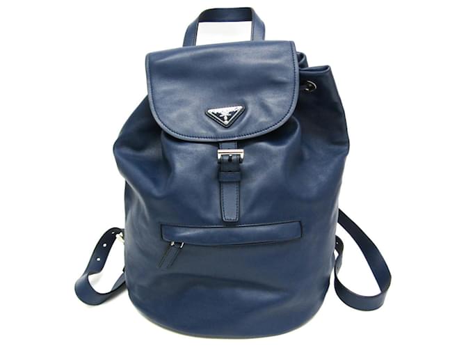 Prada Blue Leather Backpack  ref.1485117