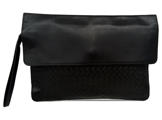 Bottega Veneta Black Intrecciato Clutch Leather Pony-style calfskin  ref.1485134