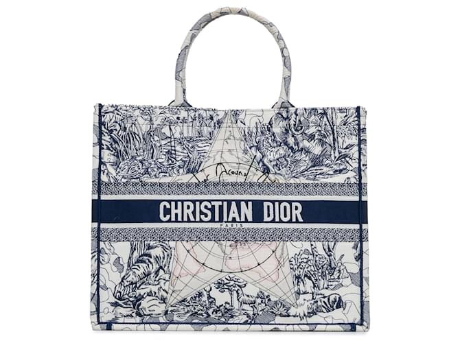 Dior Bianco Grande Borsa Libro Intorno al Mondo Tela Panno  ref.1485170