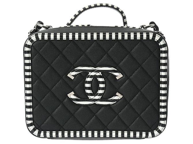 Chanel CC Filigree Chain Vanity Bag Black White Leather  ref.1485290