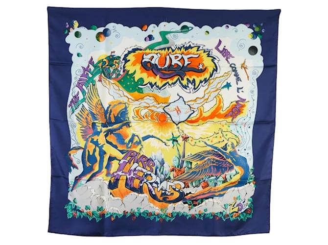 Hermès Carré 90 L'Alfee Aube Libre Comme L'Ange Écharpe Soie Multicolore Bleu Marine  ref.1485315