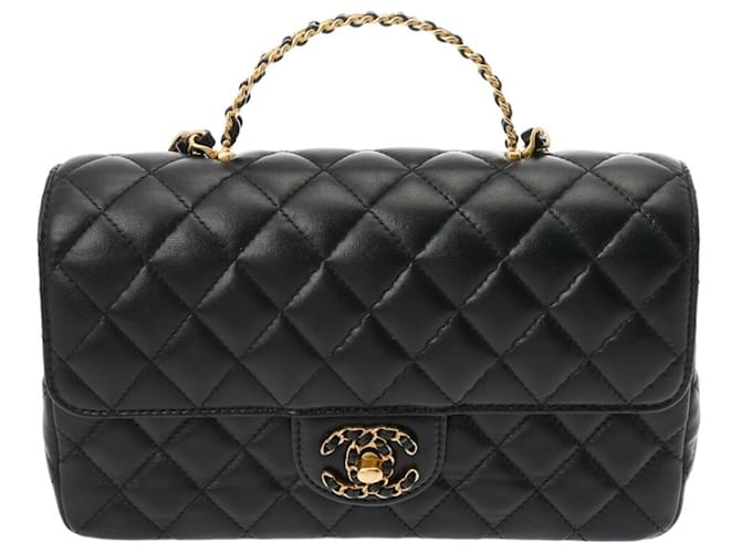 Sac à rabat Matelassé Chanel Cuir Noir  ref.1485348