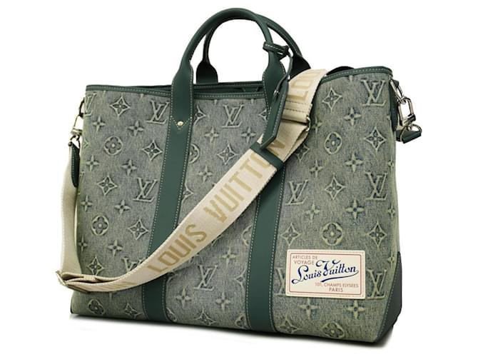 Sac de week-end en denim lavé Monogram Louis Vuitton Bleu  ref.1485382