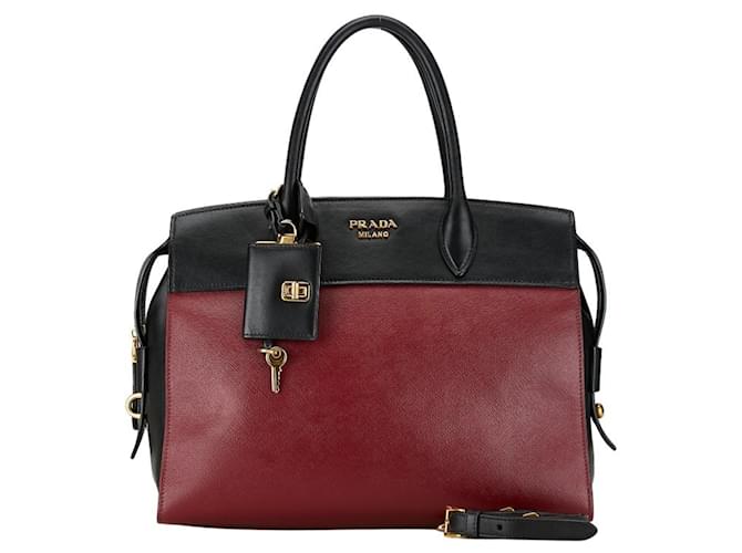 Sac à main Prada Esplanade Sac à épaule Cuir Noir Rouge  ref.1485397