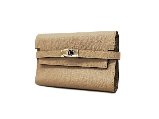 Kelly Hermès Portefeuille long en cuir Epsom Hermes Gris  ref.1485405