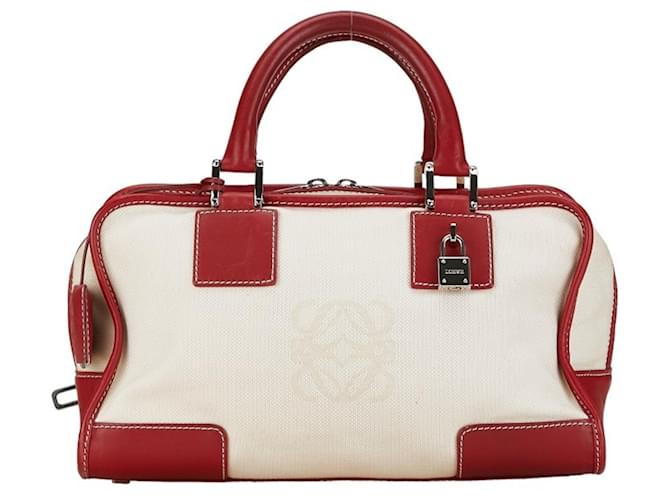 Sac à main Loewe Amazona Cuir Toile Rouge Beige  ref.1485584