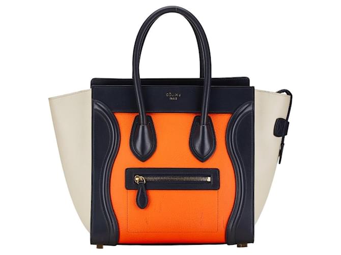 Céline Borsa a mano Celine Luggage Nano Shopper Beige Arancione Blu navy Pelle  ref.1485606