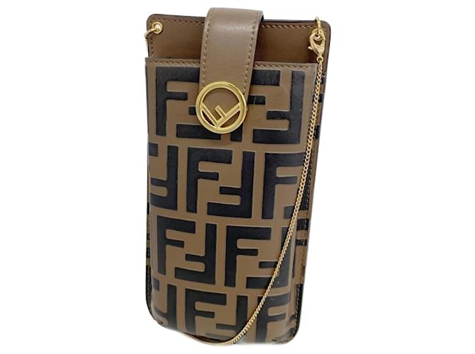 Sac à épaule Fendi Phone en cuir Zucca Marron  ref.1485658