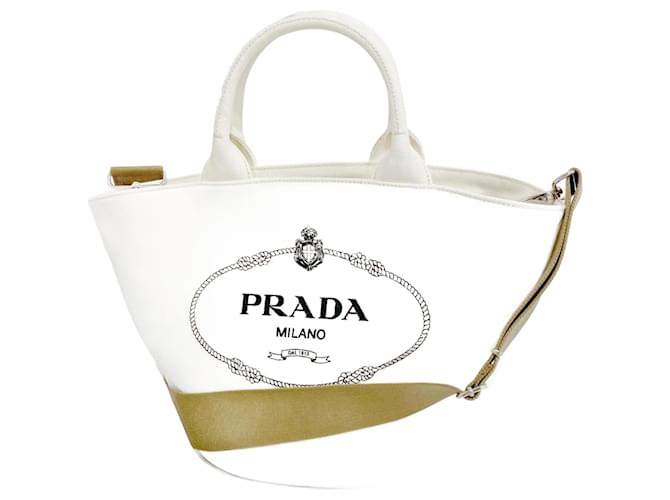 Bolso de lona blanca Prada Blanco Lienzo  ref.1485660