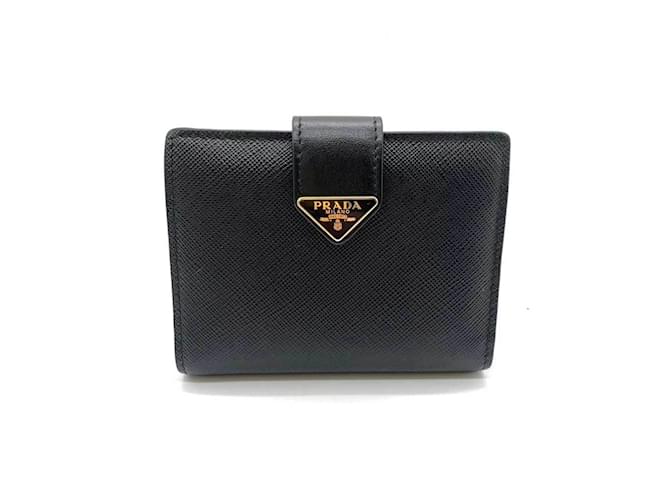 Prada Saffiano Bi-Fold Geldbörse Schwarz Leder  ref.1485741