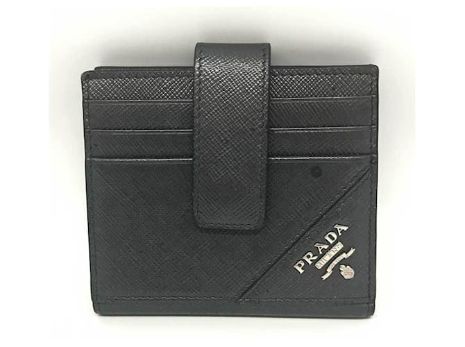 Estuche para tarjetas de visita de cuero Saffiano negro metálico Prada  ref.1485744